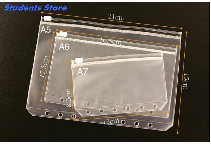 3 Sizes PVC Presentation Binder Folder Zipper Receive Bag A5 / A6 / A7 1PCS Transparent PVC Storage Bag Card Holder Bag