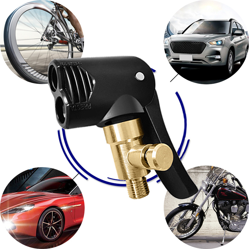 Car Tire Valve Clamp 2 In 1 Brass Pump Nozzle Air Chuck Inflator Connector Inflatable Pump Valve Adapter Tyre Accessories