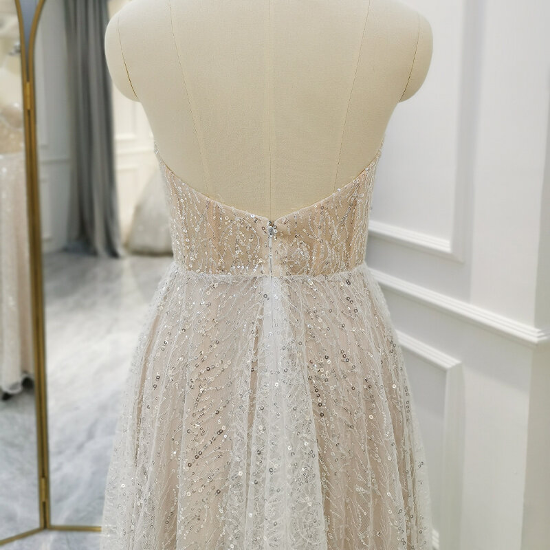 First-rate Brand New Dresses For Women 2024 Sequins A-line Scoop Floor-Length Zipper vestidos de novia QW01559