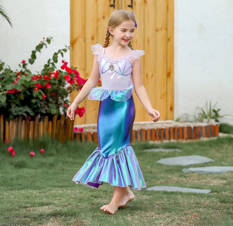 فستان الأميرة ارييل للفتيات ، زي حفلة للأطفال ، عيد الميلاد للأطفال ، تنكر أنيق ، ملابس هالوين حورية البحر الصغيرة ، الصيف