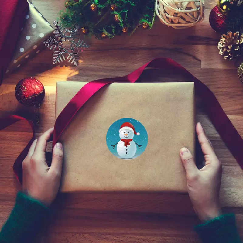 Obrigado adesivos para selagem do presente, Decoração do saco dos doces do feriado, Feliz Árvore de Natal, Papai Noel, 2.5cm, 50-500Pcs