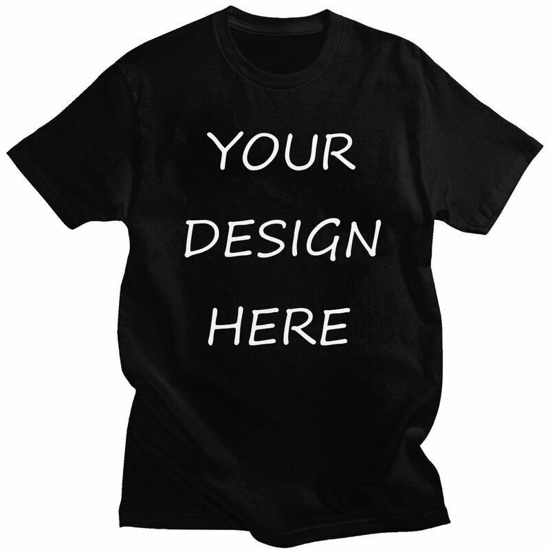 Homens Custom Your Photo Logo Text Print T Shirt, manga curta, puro algodão, lazer, seu projeto aqui, DIY, moda