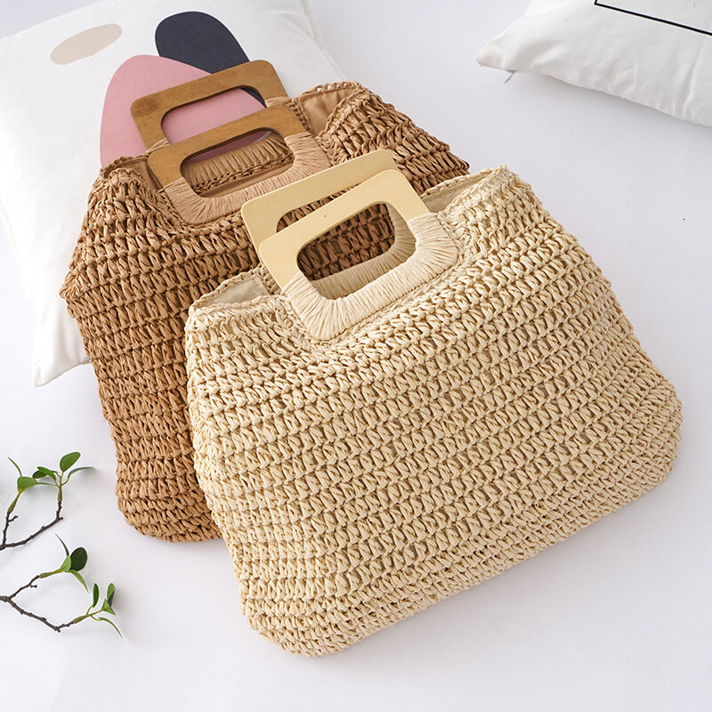 Bolsas artesanais de tecido de palha para mulheres Boho Beach Bag, sacola grande, bolsa de ombro, bolsa de compras Tassel, verão