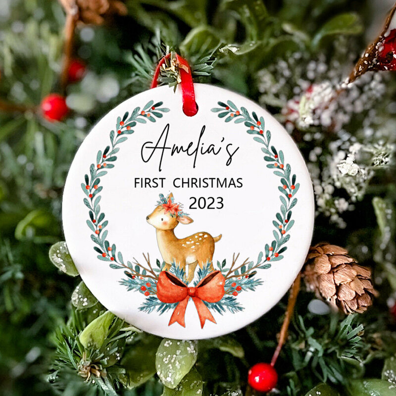 Personalized Christmas Baby Ornament Baby First Christmas Photo Prop Ornament Custom Keepsake Gift Infant Xmas Ceramic Ornament
