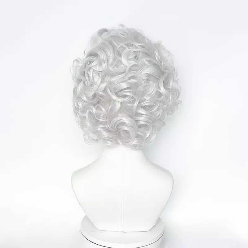 Peluca de Astarion para disfraz de Halloween, pelo corto y rizado, color gris plateado, sintético, resistente al calor, 2024