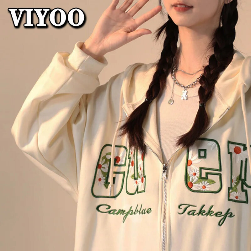 Womne's Y2K Clothes Zip Up Hoodie Goth Hoodies High Street Harajuku Hip Hop Loose Casual Hooded Coat Sweatshirt Korean Style