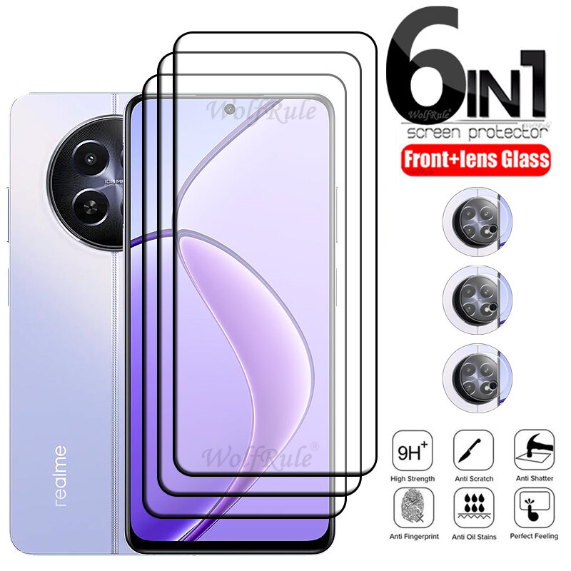 6-in-1 For Realme 12 5G Glass For OPPO Realme 12 Tempered Glass Full Cover HD 9H Screen Protector For Realme 12 Plus Lens Glass