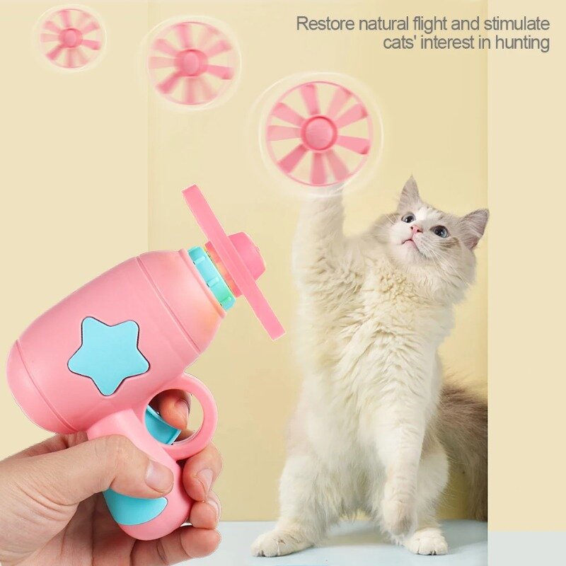 Funny Cat Interactive Teaser Training Toy Games Creative Kittens Mini Bamboo-copter Disc Launcher Toys Pets Supplies Accessories