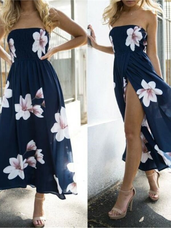 2023 artystyczna sukienka plażowa damska letnia na co dzień bez rękawów bez rękawów z z nacięciem, kwiecista długie Boho Maxi sukienka odzież damska