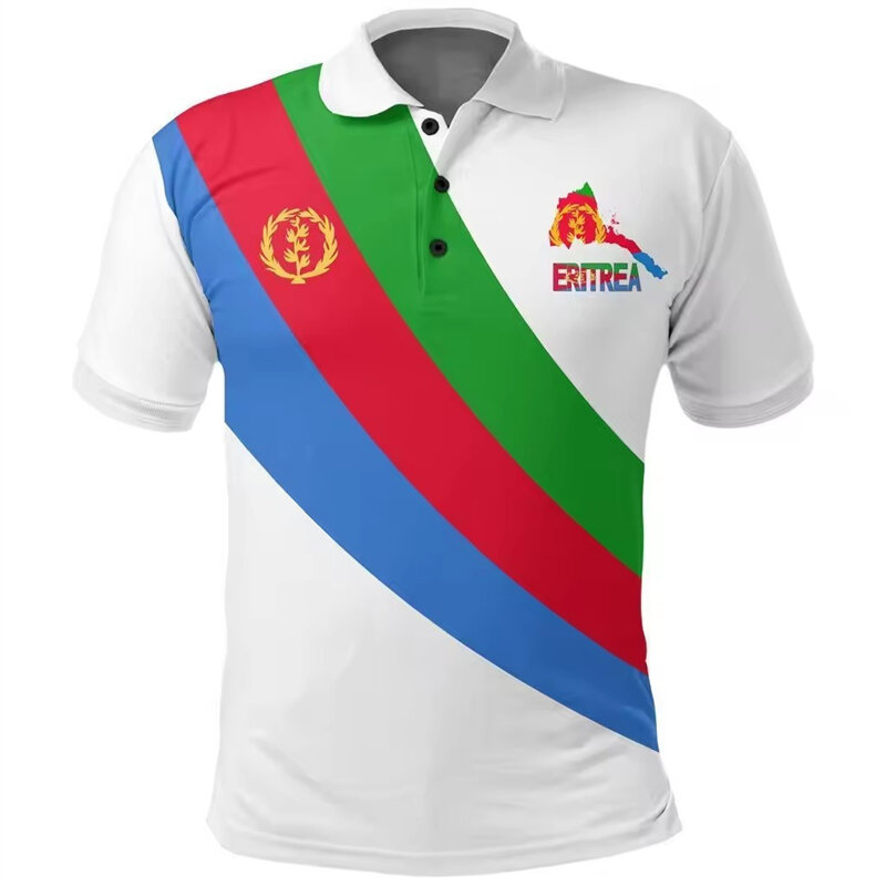 Eritrea เสื้อโปโลพิมพ์ลายธงชาติสำหรับผู้ชาย, เสื้อเสื้อยืดตัวสั้นลำลองแขนสั้น3D