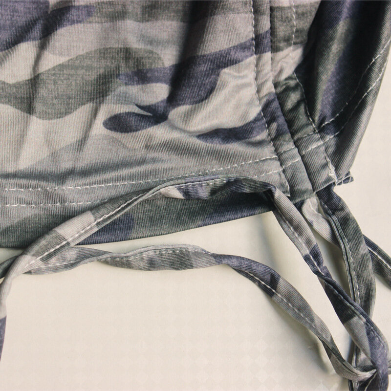 Ein Wort Kragen Camouflage Druck Grau Tasche Hüfte Sexy Raffen Schlank Schnürung Mini Kleid Frühling Herbst Plus Größe frauen kleidung