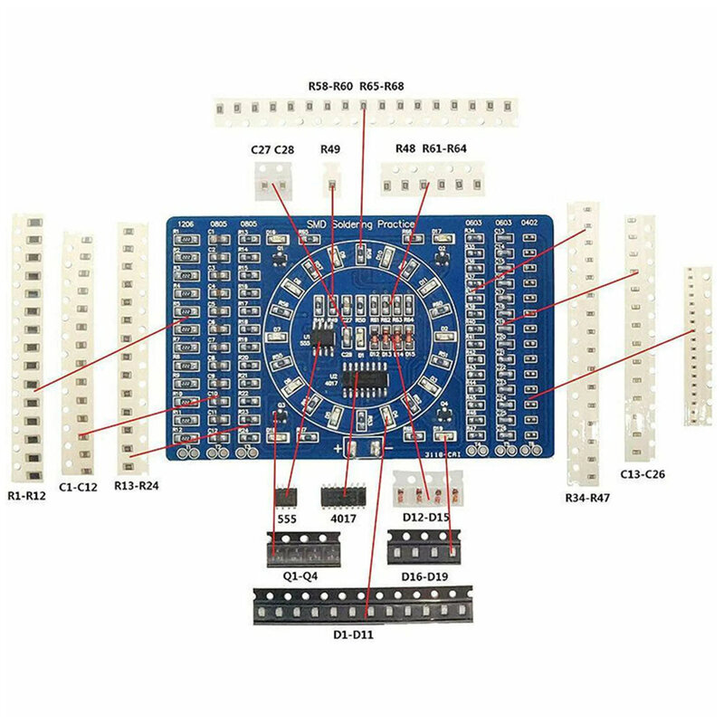 Pratiques de soudage de circuits College SMD LED, composants électroniques SMT, kits de PCB bricolage, outils de projet, kits de soudure de base