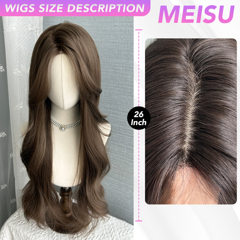 MEISU 26 Inch Brown Front Lace Wigs Curly Wigs Fiber Synthetic Heat-resistant Natural Smooth Realistic Wigs Party For Women
