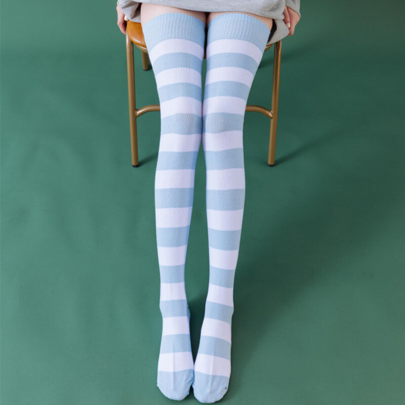 Striped Over Knee Thigh High Stockings Long Cotton Stripe Colorful Super Soft Socks Cute Lolita Cosplay Sissy Stripy Stockings