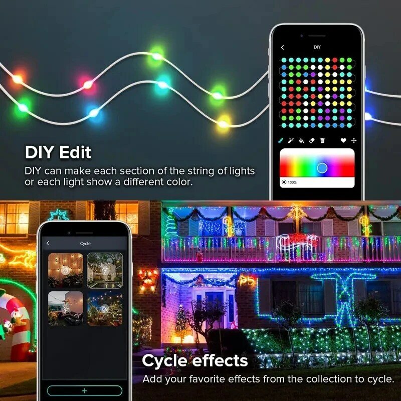 防水LEDクリスマスライトガーランド,USBアプリケーション制御,Bluetooth,クリスマスの装飾,屋外