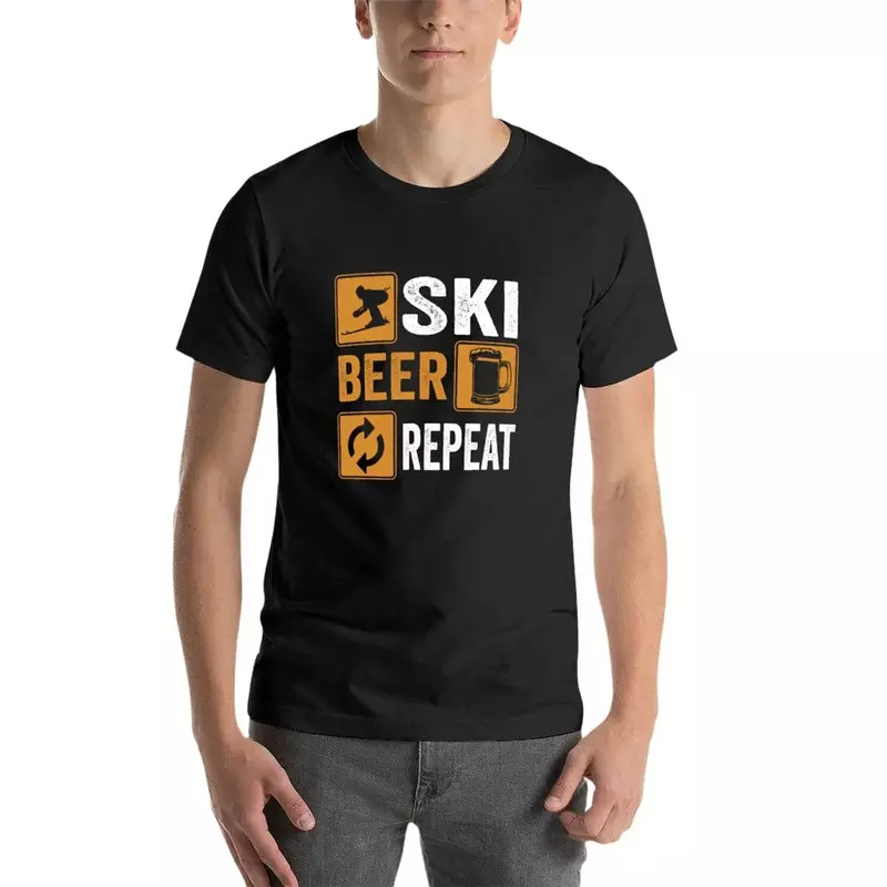스키 맥주 반복 다운힐 스키 셔츠, 땀 오버사이즈 남성 코튼 티셔츠