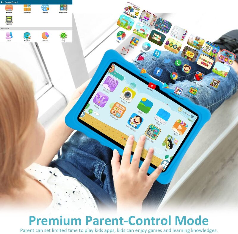 Tablette d'étude pour l'éducation, 10.1 pouces Écran de protection des yeux HD 64G, Android 11, WiFi, caméra pour touristes, jouet éducatif Montessori