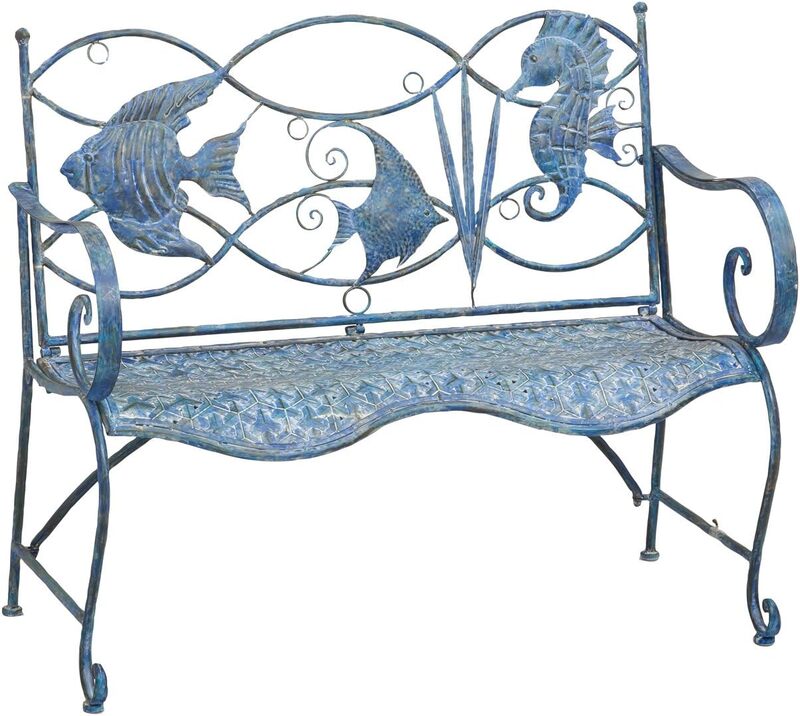 Cape Craftsmen Evergreen Weatherproof Blue Fish Coastal Outdoor Bench | Holds Up to 440 lbs | Furniture for Lawn Garden Patio