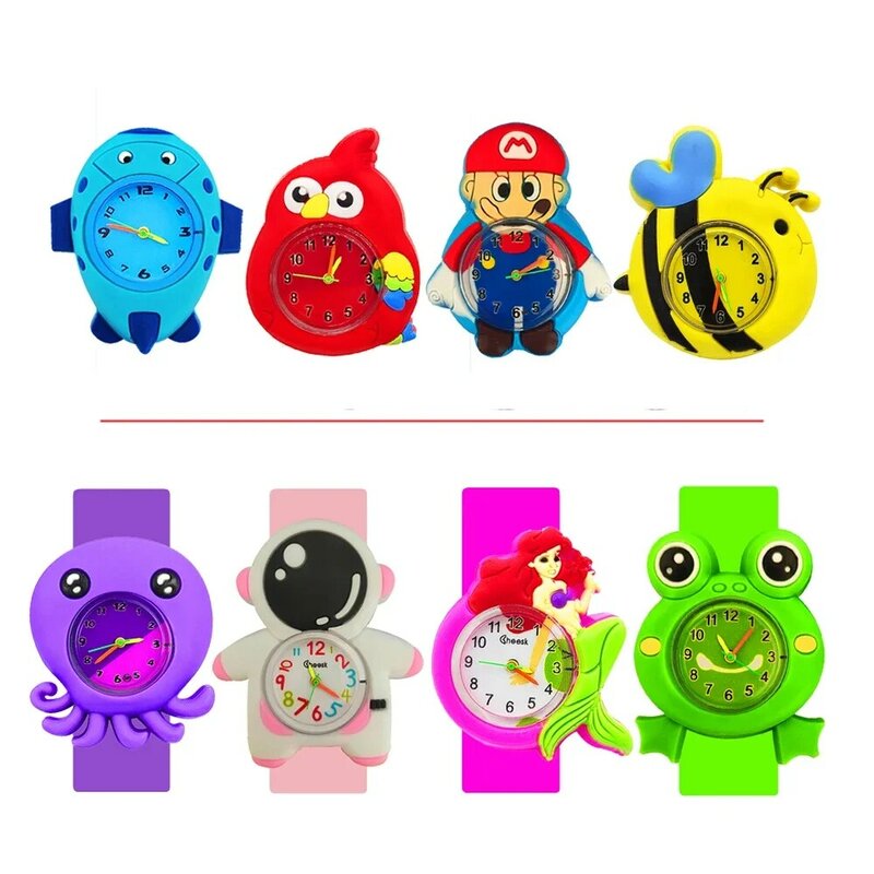 Relógio de desenho animado 3D infantil, brinquedo do bebê, tempo de aprendizado, pulseira tapa, relógios infantis para meninos e meninas, presentes de aniversário