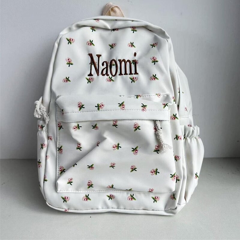 Mochila floral personalizada para meninas doces, estudantes leves do ensino médio, nomes bordados, mochilas para meninas