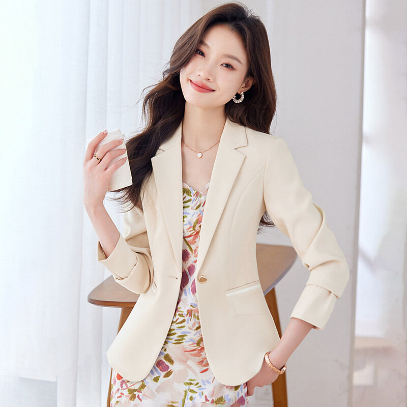 Blazer feminino elegante de manga comprida, jaqueta feminina, tops casuais, outerwear senhora do escritório, moda primavera e outono