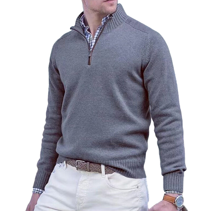 Suéter de malha casual masculino, blusa de manga comprida, elástico médio, regular, cor sólida, gola V, diário, confortável, novo