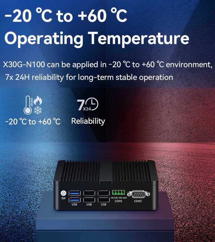 Helorpc-Mini PC Industrial 4LAN2COM con Inter N100, DDR4, RS485/RS232, compatible con Windows 10, LINUX, WIFI, Bluetooth, ordenador sin ventilador