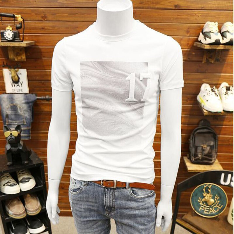 Camiseta estampada com o pescoço em O, pulôver casual solto, tops de manga curta, camiseta na moda coreana, roupa de verão, nova, 2024