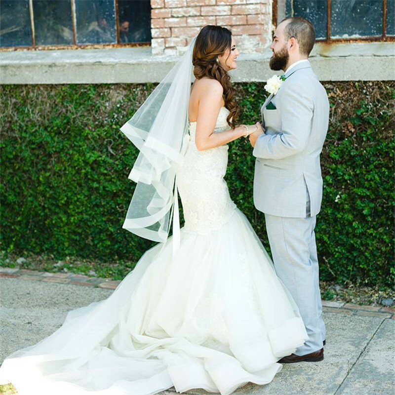 Wedding Veil with Horsehair Trim Two Tier Veil Fingertip Veil 42 Inch Bridal Veil Wedding Hair Accessories Voile Mariage