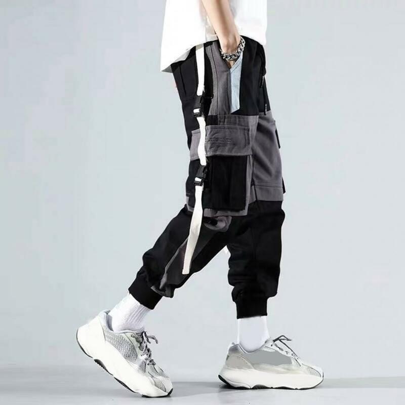 Męskie spodnie bojówki męski Hip Hop spodnie Cargo w stylu Streetwear z wiele kieszeni klamrą luźny krój głębokie spodnie w kroczu dla ciepła