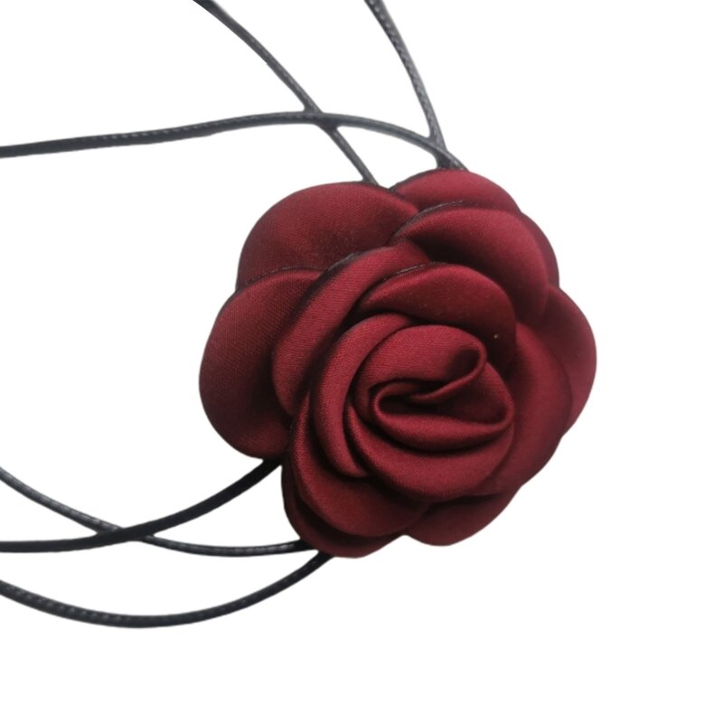Camellia สร้อยคอ Elegant Camellia Collarbone Chain เชือกเทียนสีดำคอ Choker เครื่องประดับงานแต่งงานเครื่องประดับฮาโลวีนของขวัญ