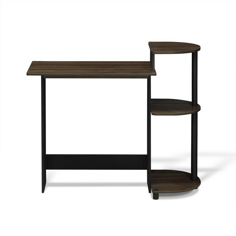 Furinno Compact Computer Desk with Shelves, Columbia Walnut/Black