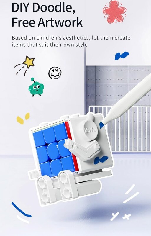 مكعب MoYu اللاصق مع حامل عرض أبيض على شكل روبوت ، الألغاز السحرية ، مكعبات الفصول الدراسية ، MFJS Meilong 3 ، 3x3
