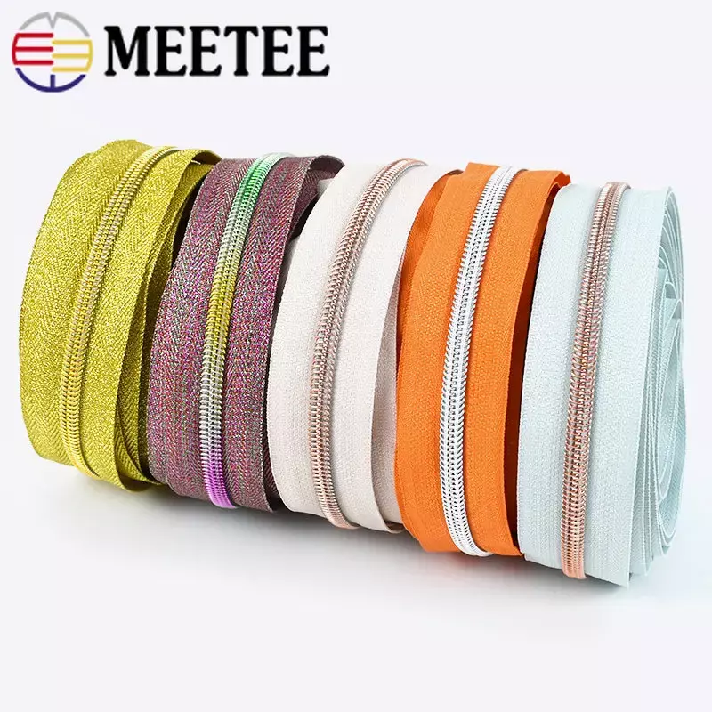 2/4/8M 5# Colored Nylon Zipper Tapes for Sewing Purse Pockets Plastic Zippers DIY Clothes Repair Kit Garment Accessories