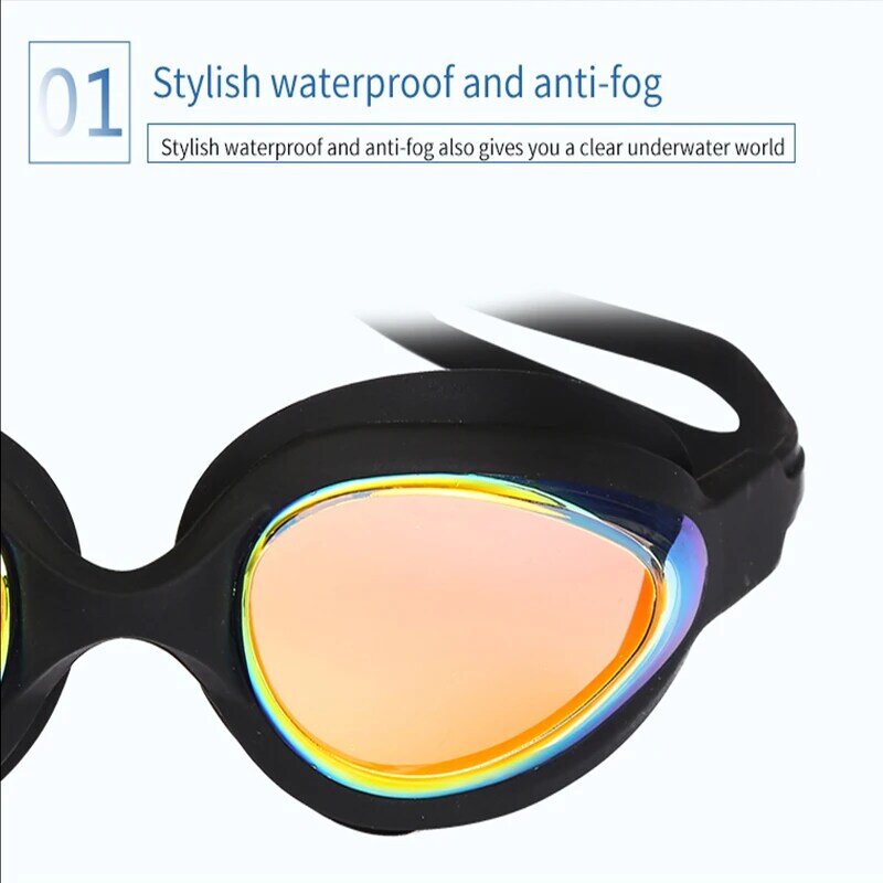 ว่ายน้ำแว่นตา Anti-Fog UV ป้องกันว่ายน้ำแว่นตากันน้ำซิลิโคนแว่นตากันน้ำสวมใส่ผู้ชายผู้หญิงผู้ใหญ่