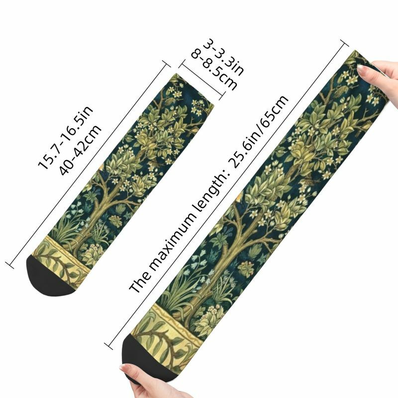 Calcetines con estampado de árbol de la vida para hombre y mujer, medias elásticas con estampado Floral de William Morris, para verano, Otoño e Invierno