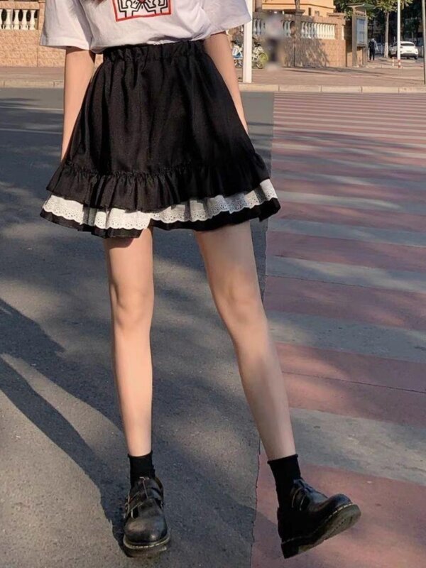Милая Короткая юбка jk girl в японском стиле, Корейская плиссированная юбка, кружевная юбка с высокой талией, юбки-торты y2k falda