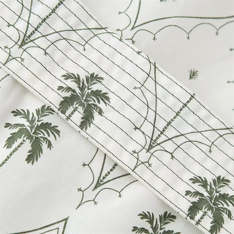 KEYANKETIAN gaun Mini motif daun wanita, gaun A-line longgar setengah lengan renda lipit Tiered angin liburan 2024