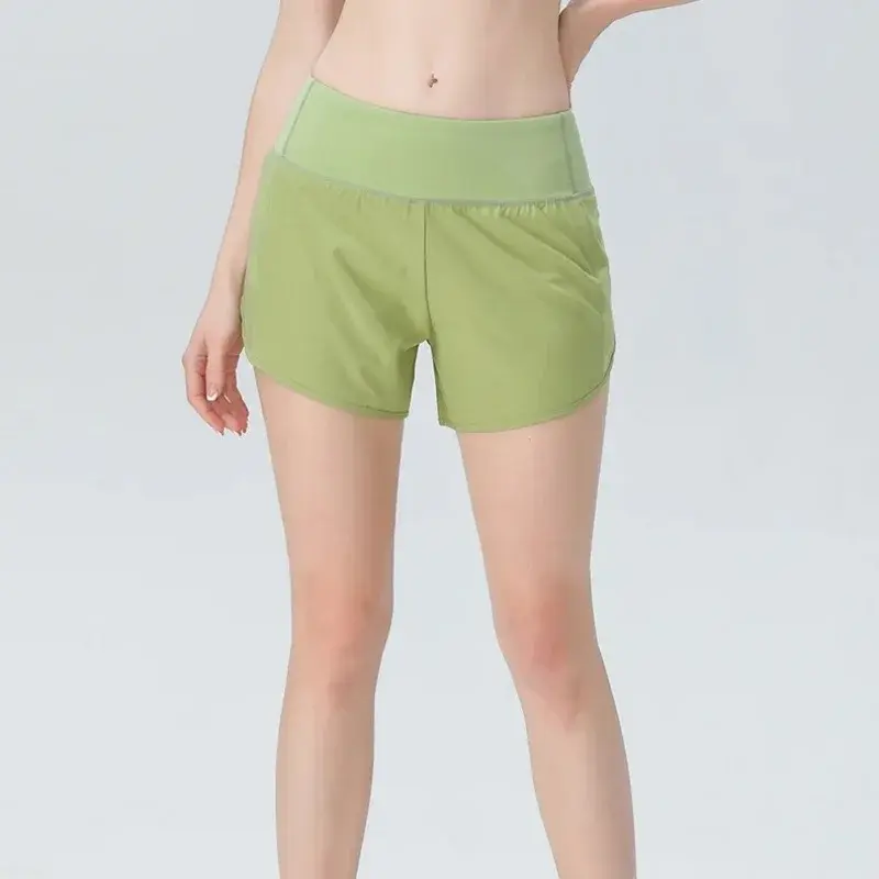 Shorts esportivos de secagem rápida respiráveis para mulheres, ioga, fitness, maratona, corrida, secagem rápida, anti-desajeitado, logotipo impresso