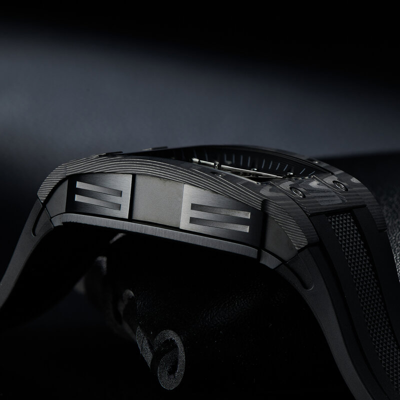 OBLVLO Top zegarek sportowy zegarek marki dla człowieka kwadratowy szkieletowy zegarek stalowy automatyczny zegarek mechaniczny gumowy pasek zegarki EM-ST
