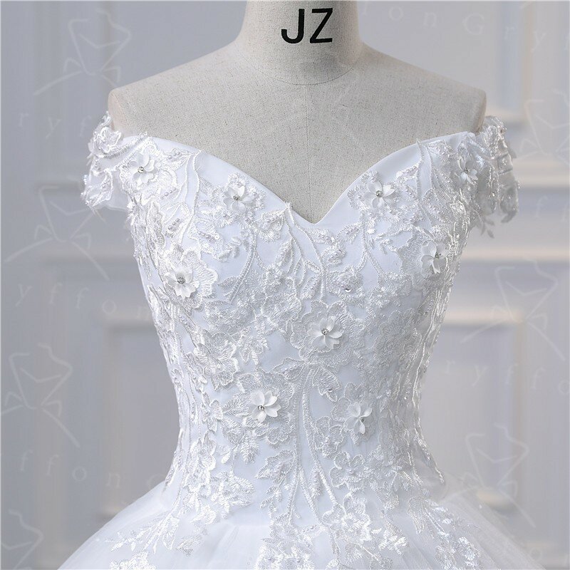 Женское свадебное платье, элегантное кружевное платье с вырезом лодочкой, роскошное бальное платье, фото реального товара