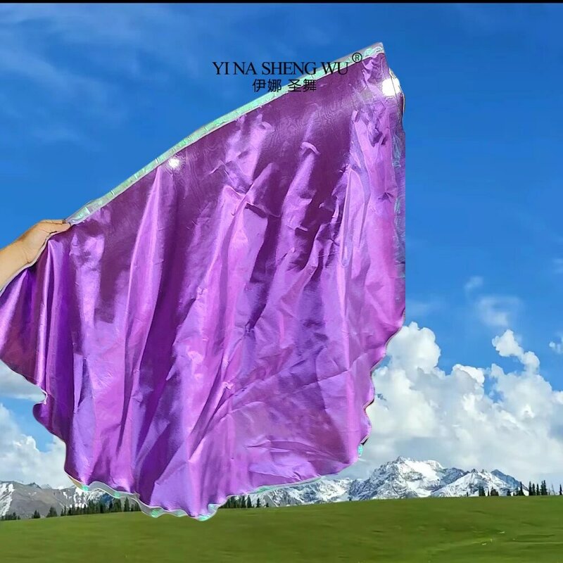 Bandera de danza del vientre para mujer, accesorios de rendimiento de media ronda, alas de bandera suaves, 120x90cm con palos