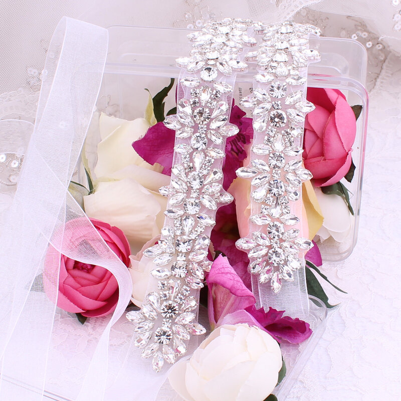 Cinturón de novia de cristal con cintas, cinturón de boda plateado hecho a mano, cinturón de paciente de galletas para vestidos de noche de boda