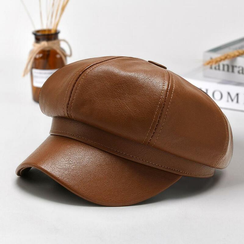 Women Adjustable Beret Stylish Faux Leather Beret for Women Retro Sun Protection Hat with Short Brim Breathable for Spring