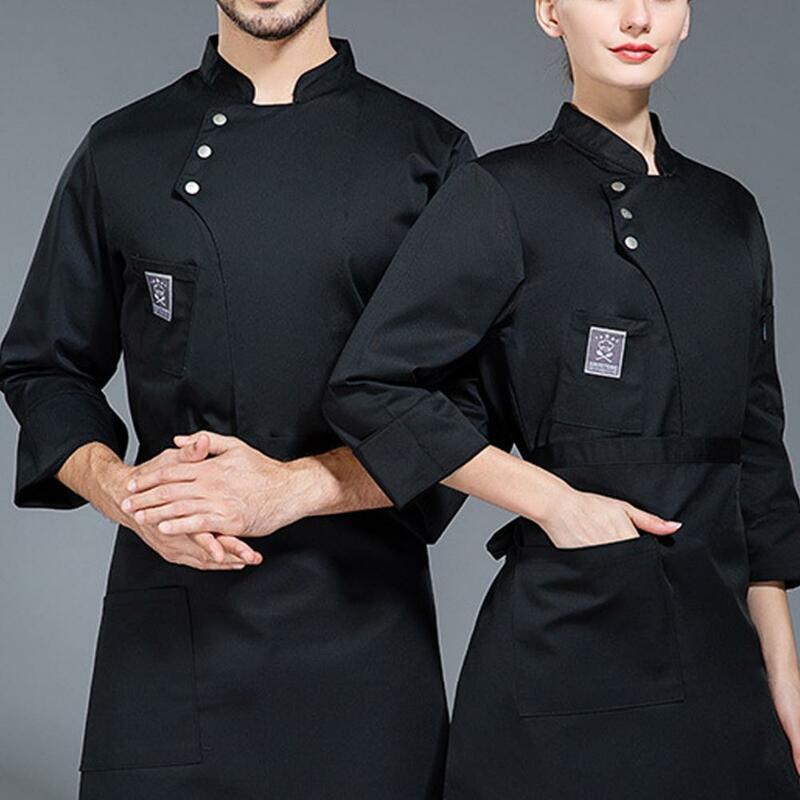 Impermeável anti-sujo Chef uniformes para homens e mulheres, Stand colarinho, single-breasted, cor sólida, restaurante tops