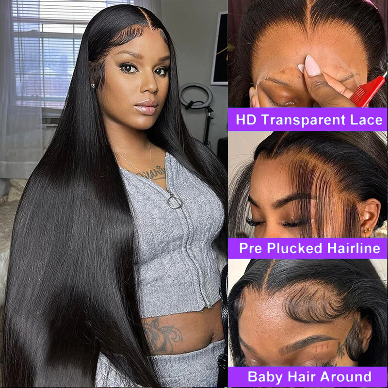 180 Density 32 34 Inch Bone Straight 13x4 Lace Front Human Hair Wigs Brazilian Hd Lace Frontal Wigs For Women Pre plucked Remy