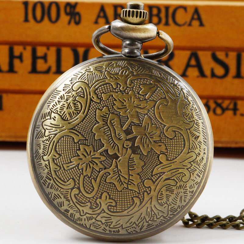 Numeri arabi Display orologi da tasca al quarzo Vintage bronzo donna uomo collana con catena regali reloj hombre