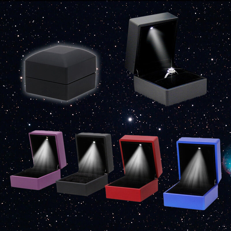 Caja anillo joyería para estuche con LED iluminado para propuesta boda Rojo Negro Envío Directo