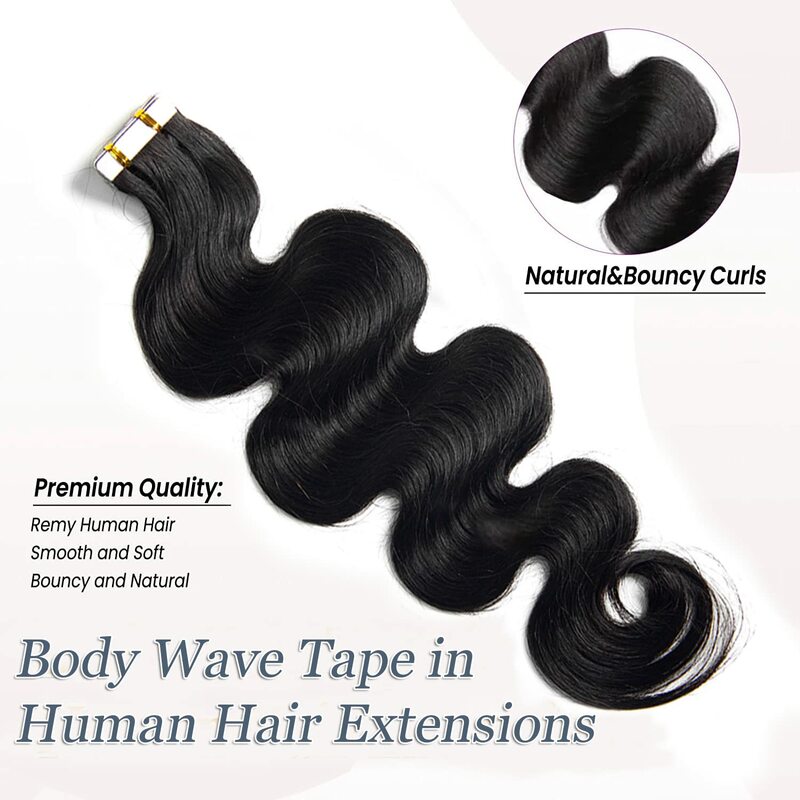 Pita hitam alami bergelombang dalam ekstensi rambut untuk wanita rambut manusia pita pakan kulit tubuh dalam ekstensi rambut