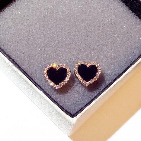 Boucles d'oreilles de fiançailles en forme de cœur pour femmes et filles, bijoux d'été, couleur or Rose, noir, cadeaux de mariage